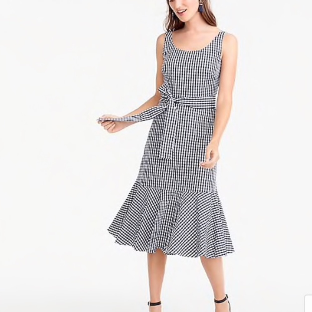 NWOT J. Crew Gingham Ruffle Hem Dress Size 4
